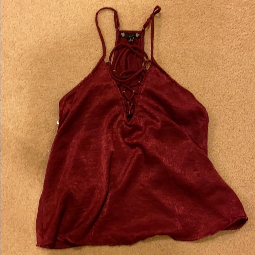 Lace up silky shirt
